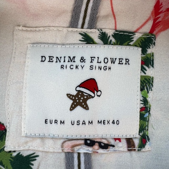 Christmas Holiday Shirt Beach Flamingos Mens MEDIUM Denim & Flower Ricky Singh - Picture 7 of 14